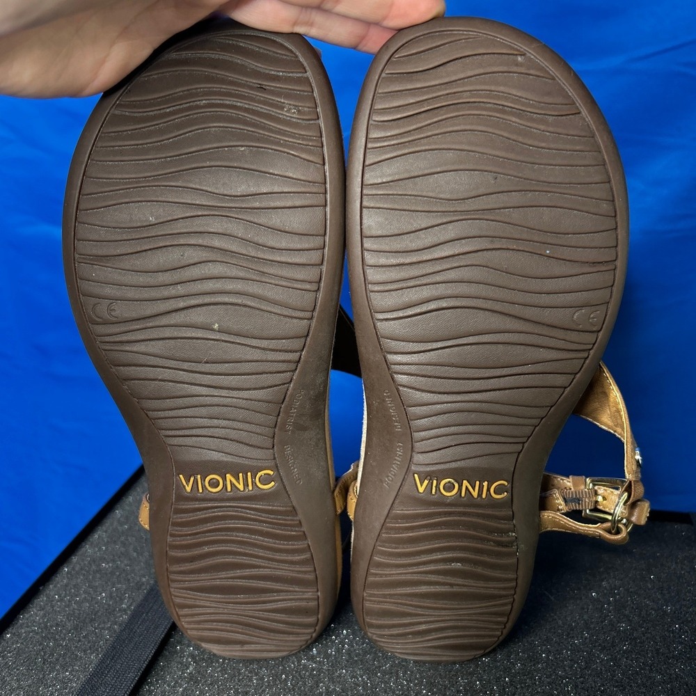 Vionic Women Brown Kirra Backstrap Tan Leather Thong Sandal Sz 7 Cushion Comfort - Picture 5 of 12